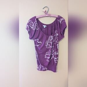 American Eagle Outfitters Purple Ruched Short Sleeve Blouse